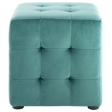 Contour Tufted Cube Performance Velvet Ottoman by Lefancy