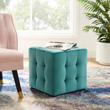 Contour Tufted Cube Performance Velvet Ottoman by Lefancy