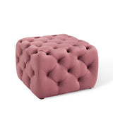 Amour Tufted Button Square Performance Velvet Ottoman by Lefancy