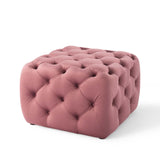 Amour Tufted Button Square Performance Velvet Ottoman by Lefancy