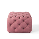 Amour Tufted Button Square Performance Velvet Ottoman by Lefancy