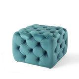 Amour Tufted Button Square Performance Velvet Ottoman by Lefancy