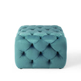 Amour Tufted Button Square Performance Velvet Ottoman by Lefancy