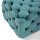 Amour Tufted Button Square Performance Velvet Ottoman by Lefancy