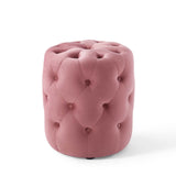 Amour Tufted Button Round Performance Velvet Ottoman by Lefancy