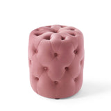 Amour Tufted Button Round Performance Velvet Ottoman by Lefancy