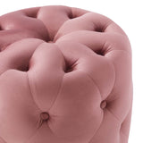 Amour Tufted Button Round Performance Velvet Ottoman by Lefancy