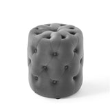 Amour Tufted Button Round Performance Velvet Ottoman by Lefancy