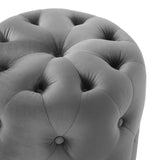 Amour Tufted Button Round Performance Velvet Ottoman by Lefancy