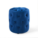 Amour Tufted Button Round Performance Velvet Ottoman by Lefancy