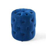 Amour Tufted Button Round Performance Velvet Ottoman by Lefancy