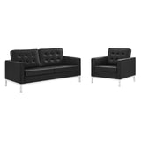 Loft Tufted Upholstered Faux Leather Loveseat and Armchair Set by Lefancy