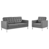 Loft Tufted Upholstered Faux Leather Loveseat and Armchair Set by Lefancy