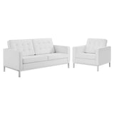 Loft Tufted Upholstered Faux Leather Loveseat and Armchair Set by Lefancy