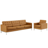 Loft Tufted Upholstered Faux Leather Sofa and Armchair Set by Lefancy