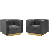 Sanguine Vertical Channel Tufted Upholstered Performance Velvet Armchair Set of 2 by Lefancy