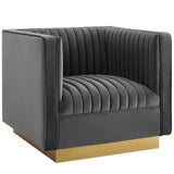 Sanguine Vertical Channel Tufted Upholstered Performance Velvet Armchair Set of 2 by Lefancy