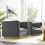 Sanguine Vertical Channel Tufted Upholstered Performance Velvet Armchair Set of 2 by Lefancy