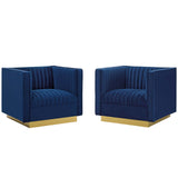 Sanguine Vertical Channel Tufted Upholstered Performance Velvet Armchair Set of 2 by Lefancy