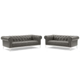 Idyll Tufted Upholstered Leather Sofa and Loveseat Set by Lefancy