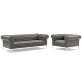 Idyll Tufted Upholstered Leather Sofa and Armchair Set by Lefancy