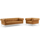 Idyll Tufted Upholstered Leather Sofa and Armchair Set by Lefancy