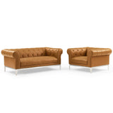 Idyll Tufted Upholstered Leather Loveseat and Armchair by Lefancy