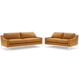 Harness Stainless Steel Base Leather Sofa and Loveseat Set by Lefancy