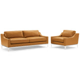Harness Stainless Steel Base Leather Sofa & Armchair Set by Lefancy