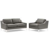 Harness Stainless Steel Base Leather Loveseat & Armchair Set by Lefancy