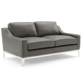 Harness Stainless Steel Base Leather Loveseat &amp; Armchair Set by Lefancy