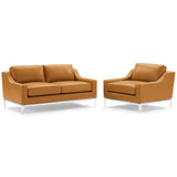 Harness Stainless Steel Base Leather Loveseat & Armchair Set by Lefancy