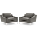 Harness Stainless Steel Base Leather Armchair Set of 2 by Lefancy