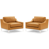 Harness Stainless Steel Base Leather Armchair Set of 2 by Lefancy