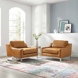 Harness Stainless Steel Base Leather Armchair Set of 2 by Lefancy