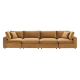 Commix Down Filled Overstuffed Performance Velvet 4-Seater Sofa by Lefancy