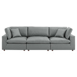 Commix Down Filled Overstuffed Vegan Leather 3-Seater Sofa by Lefancy