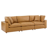 Commix Down Filled Overstuffed Vegan Leather 3-Seater Sofa by Lefancy