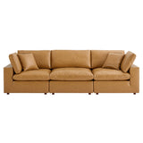 Commix Down Filled Overstuffed Vegan Leather 3-Seater Sofa by Lefancy
