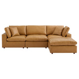 Commix 4-Piece Down Filled Overstuffed Vegan Leather Sectional Sofa by Lefancy