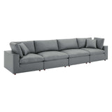 Commix Down Filled Overstuffed Vegan Leather 4-Seater Sofa by Lefancy