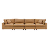 Commix Down Filled Overstuffed Vegan Leather 4-Seater Sofa by Lefancy