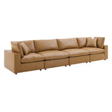 Commix Down Filled Overstuffed Vegan Leather 4-Seater Sofa by Lefancy