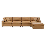Commix 5-Piece Down Filled Overstuffed Vegan Leather Sectional Sofa by Lefancy