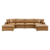 Commix 6-Piece Down Filled Overstuffed Vegan Leather Sectional Sofa by Lefancy