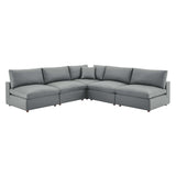 Commix 5-Piece Down Filled Overstuffed Vegan Leather Sectional Sofa by Lefancy