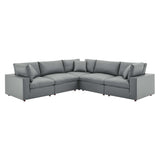 Commix 5-Piece Down Filled Overstuffed Vegan Leather Sectional Sofa by Lefancy