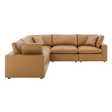 Commix 5-Piece Down Filled Overstuffed Vegan Leather Sectional Sofa by Lefancy