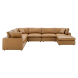 Commix 7-Piece Down Filled Overstuffed Vegan Leather Sectional Sofa by Lefancy