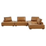 Saunter 4-Piece Tufted Vegan Leather Vegan Leather Sectional Sofa by Lefancy